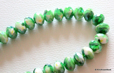 Green Faceted Rondelle Millefiori Glass Beads 12mm